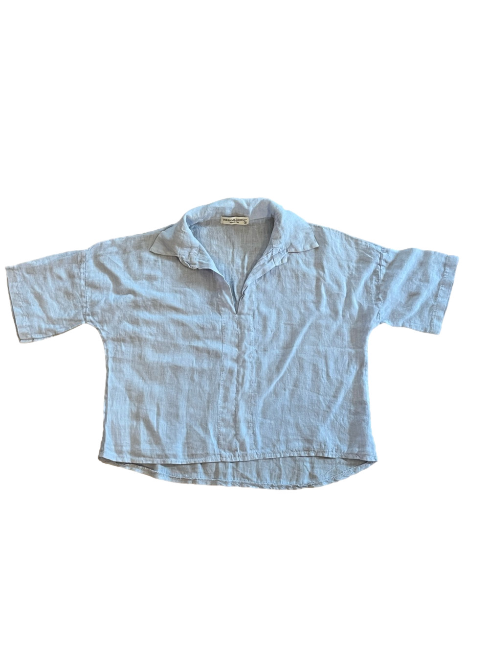 Terzo Millennio Light Blue 100% Linen Split-Neck Popover Blouse S Made in Italy